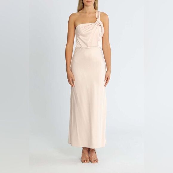 SIGNIFICANT OTHER NWT Macy Draped One Shoulder Satin Dress in Blush Pink SIZE 4 - Picture 3 of 10
